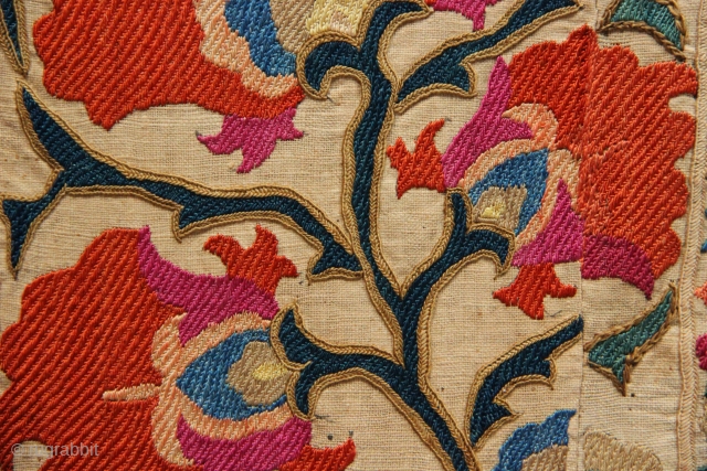 Superb ascending flower Suzani, in perfect condition, Uzbekistan, circa 1850, now listed on jamescohencarpets.com                   