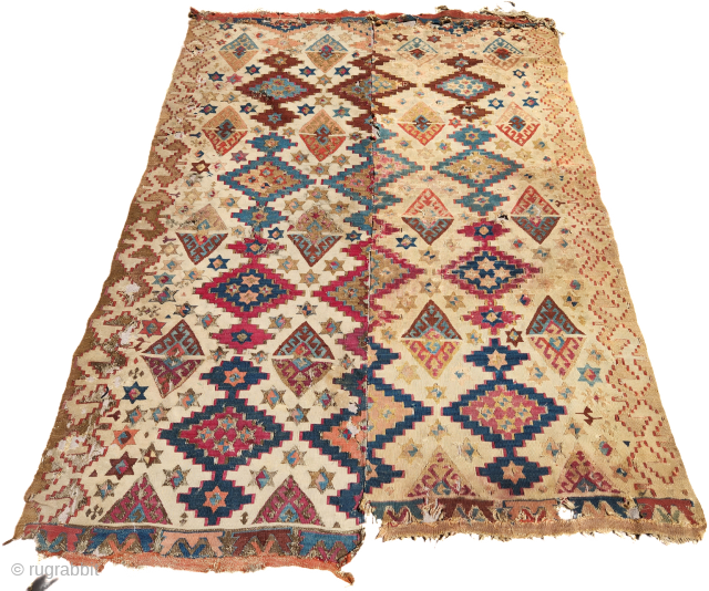 Early Anatolian kilim with great colors,some condition issues,good age and design.Size 6'10"*5'.E.mail for more info and pics.                