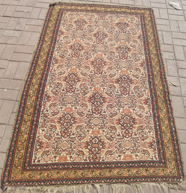 Super Finely woven Senneh Kilim with great colors,All wool.Without any repair work done.Size 6'4*4'3".E.mail for more info and pics.              