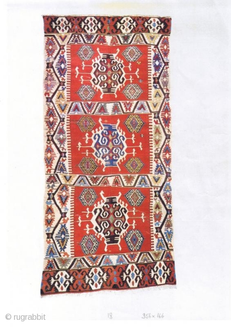 westanatolian kilim ''mid'' 19th c. publ. in YAYLA 1993,  pl.18  356 x 166 cm  perfect condition              
