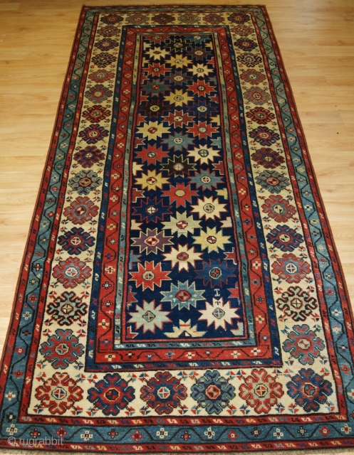 Antique Caucasian Talish long rug with all over star design. www.knightsantiques.co.uk

Mid 19th century.

Size: 8ft 6in x 3ft 6in (260 x 107cm).

A superb example of a Talish long rug, multi coloured stars on  ...
