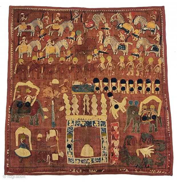 Kanduri shrine Applique Wall Hanging. It is Presented by both Hindu and Muslim Pilgrims as on offering on the grave of the Muslim Prince Sara Masoud. From Uttar Pradesh, India. 
C.1875 -1900.
Its size  ...