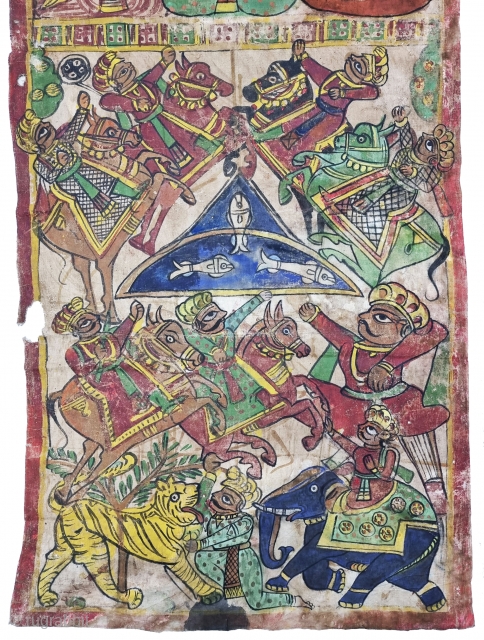 Pabuji Ki Phad Hand Drawn Scroll Painting Opaque Vegetable Colors on the Cotton From Rajasthan India.India. They were painted in bhilwara n shahpur districts of Rajasthan and legends of Dev Narayan and  ...