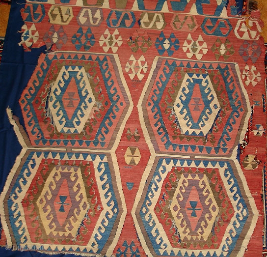From Sonny Berntssons collection:
No 02 Kilim fragment mounted on fabric.
150 x 175 cm
Circa 1800 - 1825
Central Anatolia, Konya province.
More info if you ask.
NOTE: E -mail are not always delivered to me due  ...