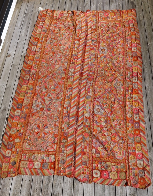 From Sonny Berntssons collection:
No 706 Marash Arab embroidery from the area between Euphrat and Tigris in Iraq.
148 x 228 cm. Good condition but three or four very small holes.
More info if you  ...