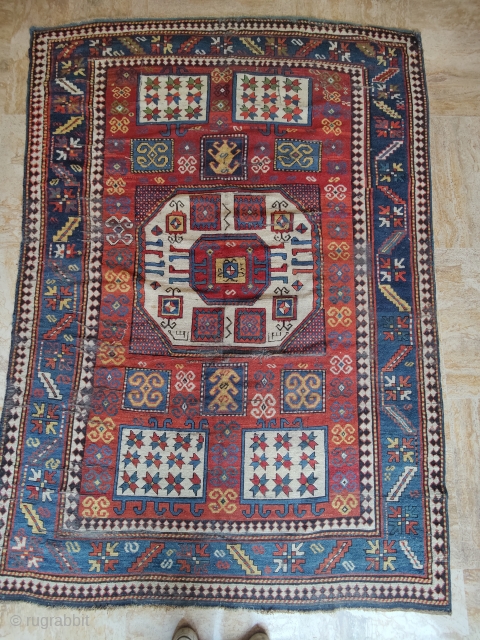 Antique blue weft karapchov Kazak, dated 1300 / 1879

240x165cm                        