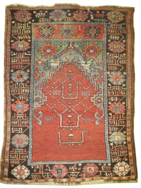 
Konya Ladik Anatolian, knotted circa 1890 antique, collectors item, 129 x 98 cm, ID: K-3148
In good condition, thick pile, soft, the edges have minor problems. The knots, the warp and the weft  ...