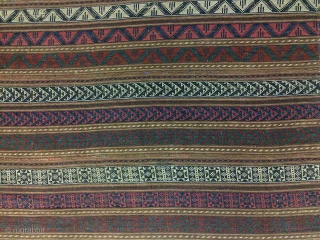 Bidjar-Iran Kurdish jajim with Geometrical pattern belongs to first half 20th.
size:110*180 cm
Some signs of wear and aging is visible though it was kept unused for many years.
Please contact for more images.
  