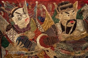 Chinese Opera Banner, silk embroidery on cotton, Qing dynasty, 285 x 73cm (29 x114 inches. Send email to request big images: dennisdodds@juno.com           