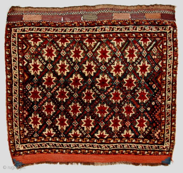An outstanding Qashqa'i pile khorjin face from the Marsh Collection; ex-collection Jerrehian Family, via George O'Bannon. Published in ICOC's Oriental Rugs in Atlantic Collections, p. 233, fig. 291.     
