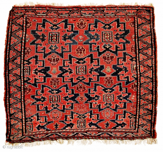Very rare Shahsevan sumak khorjin face, 19c, with a lattice pattern of connected "Lesghi" star medallions.                 