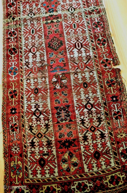 Early MAD prayer rug, 92 x180 cm, 1800-50. Needs backing. As-is. Great collector piece with wonderful natural dyes. Great price.             