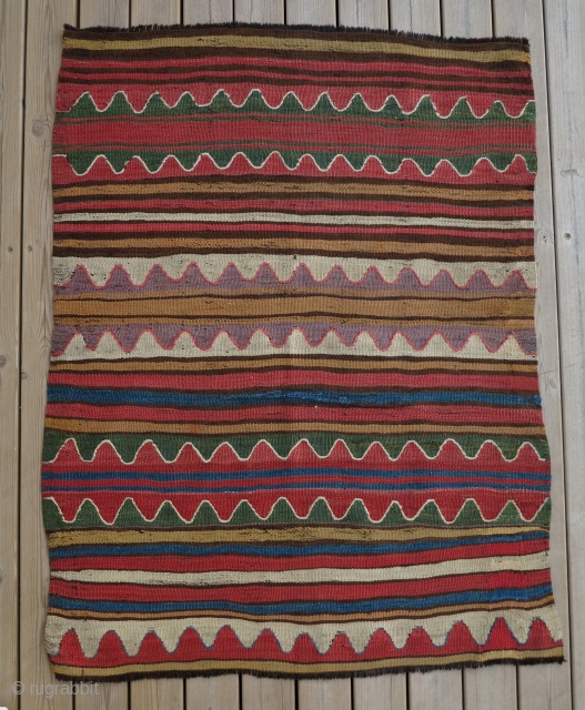 Anatolian Mut Kilim Fragment, mid 19th century, 90x115cm, great colors in a beautiful stripes and waves!                 