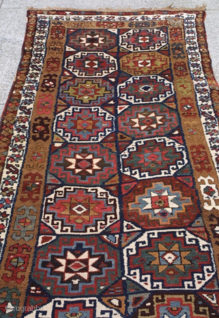 #665-B-14
A Northwest Persian memlingul Shahsavan long rug.
All original ends and sides.
2nd Half 19th Century
3-2 x 12-2 ft. 
               