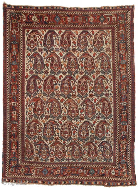 Southpersian rug with large Booteh design, from the late 19th century. 4-10 x 6-6 ft.                  
