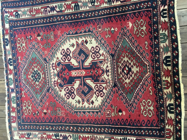 Antique Caucasian Lori-Pambak rug, circa 1890. All natural saturated colors including cochineal in the field. Very good condition with low, medium to full pile. Squarish size: 5'10"X 5'5"/178 X 165 cm. Good  ...