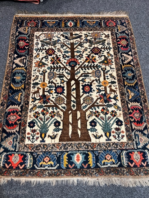 Antique Neiriz tree of life rug from Southpersia. Such a finely drawn design is very unusual for a tribal rug. Size: 156x123cm / 5'2''ft x 4'1''ft, good condition. Great collector´s item, http://www.najib.de 