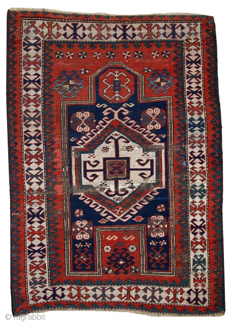 #1C427  Hand made antique Caucasian Kazak prayer rug 3.8' x 5.2' (116cm x 160cm) C.1900s                 