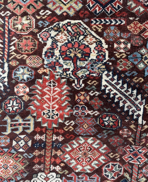 Super large Qashqai tribal carpet. About 8x6 ft.
Good pile , a few spots of damage..                  