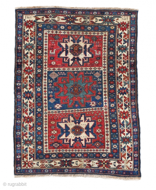 Beautiful Lesghi Kuba rug in excellent condition. Natural dyes. Dated 1897                      