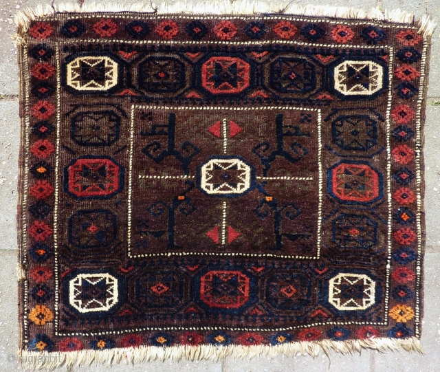 Antique Baluch Bag front, with good pile all over, apart for corroded browns.
For 99% with all natural dyes.               