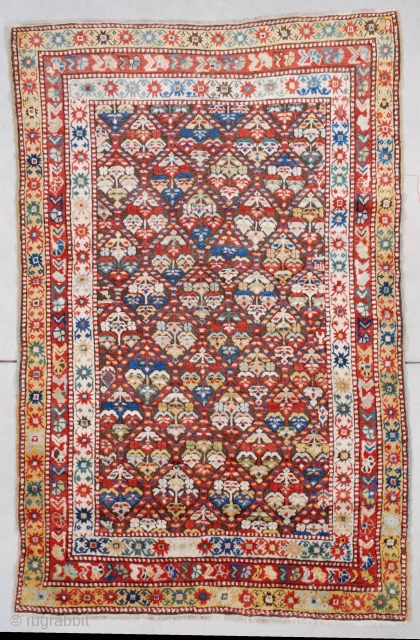 517 Kurd Kazak Antique Caucasian Rug This third-quarter 19th century Kurd Kazak antique Oriental Rug measures 4’4” x 6’8” (134 x 207 cm). This rug is a real stunner. The latch hook  ...