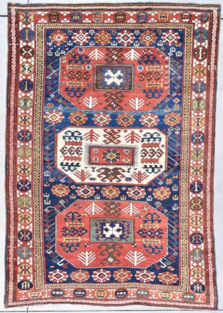 Antique Kazak Caucasian Oriental Rug  #8104
Age: circa 1880
Size: 5’9” X 8’5”
Price on requesthttps://antiqueorientalrugs.com/product/antique-kazak-caucasian-oriental-rug-59-x-85-8104/                   