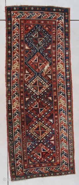 #7510 Kazak Antique Caucasian Runner Rug 
Size: 3’2″ X 8’3″
(97 x 252 cm)
Age: Circa 1880
https://antiqueorientalrugs.com/product/7510-kazak-antique-caucasian-runner-rug/                  
