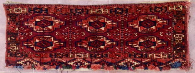 Tekke Torba, 78 x 28 cm. late 19 th. century. Six gol design with secondary 'chemche' motifs on a cherry red ground.
Very fine weave. Original kilim backside. $280 + 40 P&P  