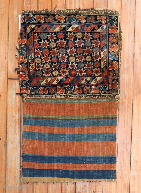 Antique Afshar ? Bagface with stars. 1'5''x2'3'' including kilim. Needs some attention.                     