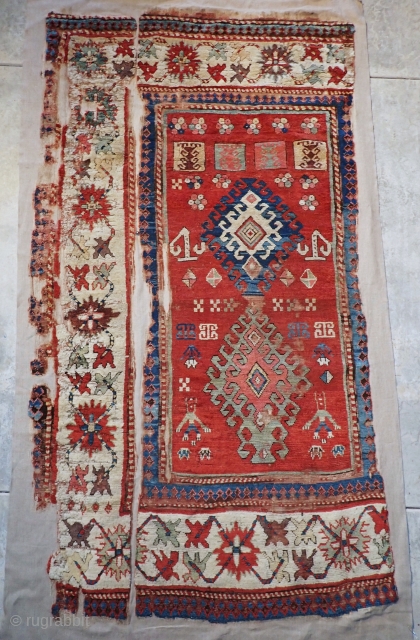 Fantastic old Kazak, mounted and presentable. Superior color, wool, and drawing.                      