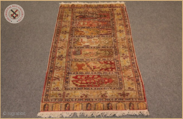 RG 3050-
Antique Old Qaisari long rug circa 1930 natural dyed silk on silk
good condition
Size : 2.20m x 0.96m  7`3" x 3`2"           