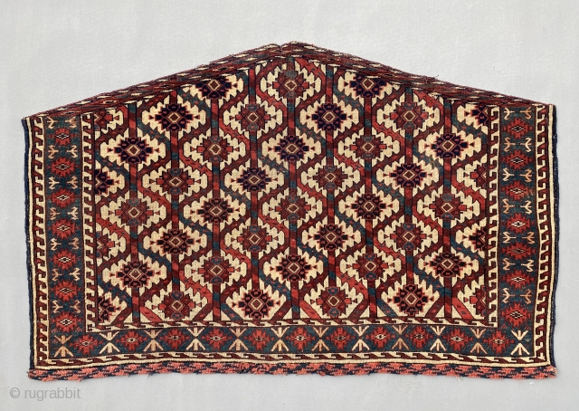 Antique Yomut Asmalyk  (cotton weft highlights ) mid 19th century or earlier, 2 places are repaired. Size is 123 x 77 cm          