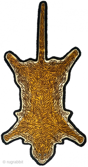 Tiger, Tiger! Vintage wool-embroidered soft and supple tiger 'pelt' made in Kashmir in the later part of the 1900’s. Mix of dyed and undyed fine wool embroidery backed by a layer of  ...
