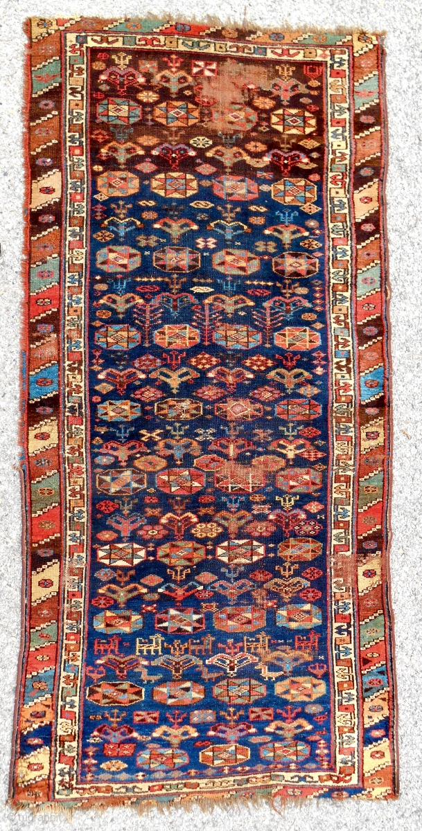 Rare Northwest Persian Shahsavan rug. (3ft x 7ft) Circa 185070. Mostly