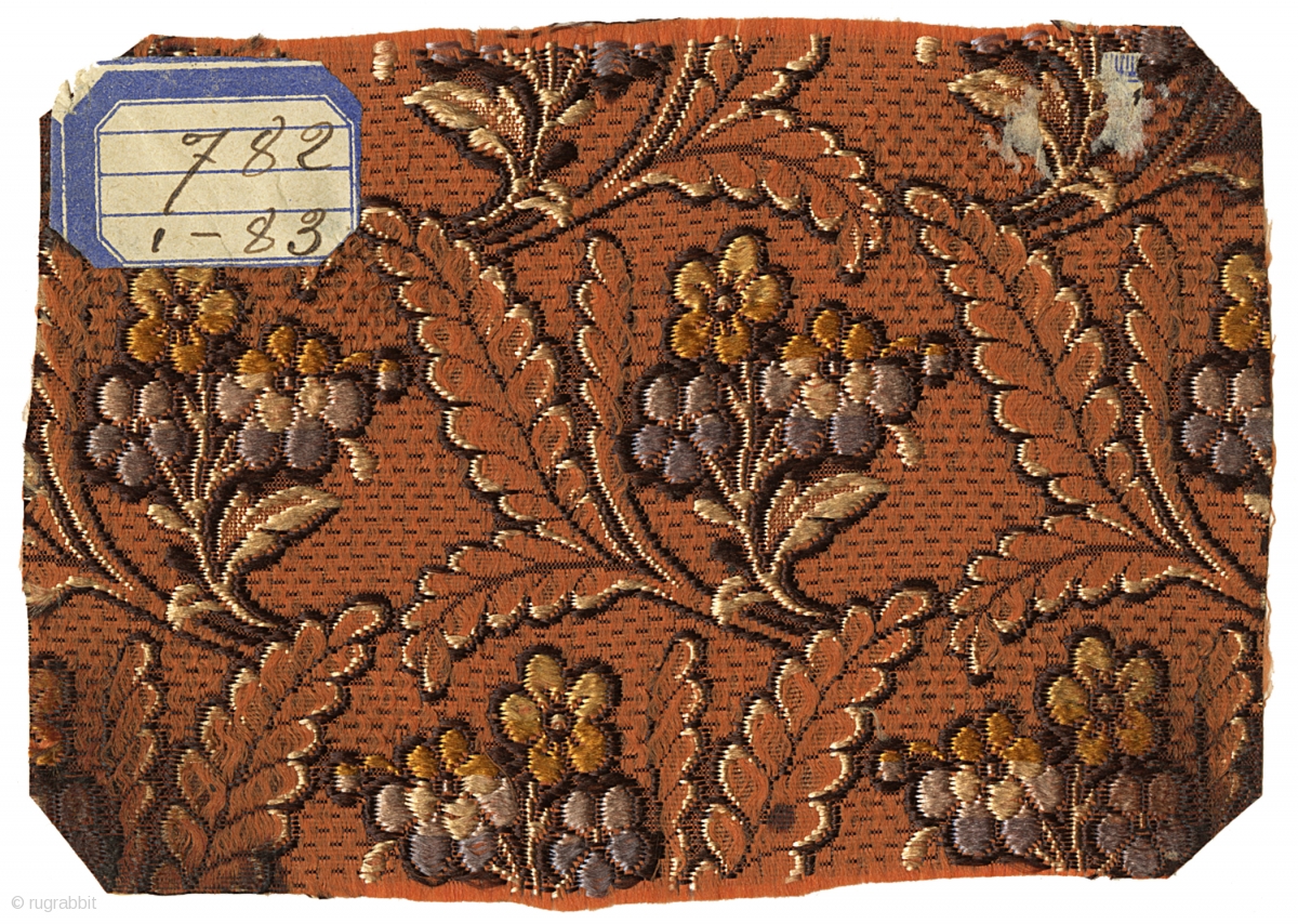 Five 19th Century Silk Jacquard Samples  France  c 1840s  These samples