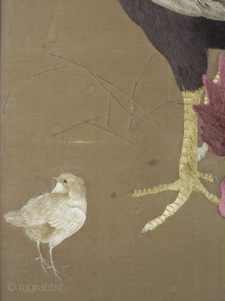 Exceptional Framed Meiji Embroidery

A large framed embroidery from Meiji Japan (1868 - 1912) featuring a family of hens amongst Peonies, the expert use of negative space making it reminiscent of the best Kacho-e woodblock prints.

An  ...