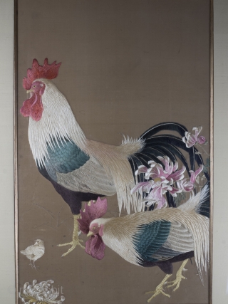 Exceptional Framed Meiji Embroidery

A large framed embroidery from Meiji Japan (1868 - 1912) featuring a family of hens amongst Peonies, the expert use of negative space making it reminiscent of the best Kacho-e woodblock prints.

An  ...