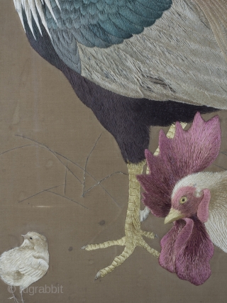 Exceptional Framed Meiji Embroidery

A large framed embroidery from Meiji Japan (1868 - 1912) featuring a family of hens amongst Peonies, the expert use of negative space making it reminiscent of the best Kacho-e woodblock prints.

An  ...