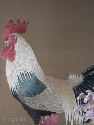 Exceptional Framed Meiji Embroidery

A large framed embroidery from Meiji Japan (1868 - 1912) featuring a family of hens amongst Peonies, the expert use of negative space making it reminiscent of the best Kacho-e woodblock prints.

An  ...