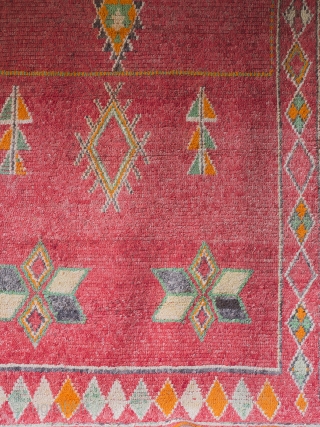Antique Pink Moroccan Berber Rug

An exceptionally pretty, rare antique Berber carpet. Circa 1920. 253 cm x 158 cm.

Originally a uniform deep red, the ground has aged wonderfully, the whole length and breadth  ...