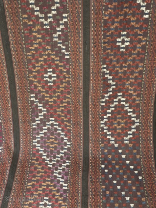 Antique Ersari Flatweave Tribal Rug

Large and decorative Turkoman tribal rug probably Turkmenistan, circa 1870. 
280 cm x 170 cm. (110 inch x 67 inch). Wool on wool with additional pattern forming wefts of Zilli weave in  ...