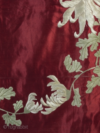 Very rare 19th century Japanese red silk Fukusa. 132cm/52 inch square.

An exceptionally decorative and well preserved piece. The central crane is beautifully drawn and executed; rendered in monotone silk, it's form delineated purely  ...