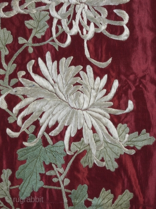 Very rare 19th century Japanese red silk Fukusa. 132cm/52 inch square.

An exceptionally decorative and well preserved piece. The central crane is beautifully drawn and executed; rendered in monotone silk, it's form delineated purely  ...
