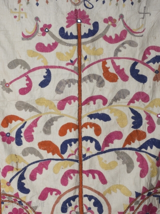 Embroidered Quilt Cover, India circa 1930’s/40’s, probably Gujurati. Handwoven cotton base with silk embroidery and mirrors. 97 x 168 cm (38 x 66 inches). Provenance: The Carol Summers Collection of Indian Folk  ...