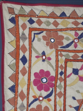 Embroidered Quilt Cover, India circa 1930’s/40’s, probably Gujurati. Handwoven cotton base with silk embroidery and mirrors. 97 x 168 cm (38 x 66 inches). Provenance: The Carol Summers Collection of Indian Folk  ...
