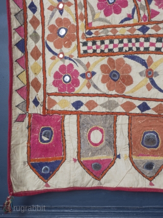 Embroidered Quilt Cover, India circa 1930’s/40’s, probably Gujurati. Handwoven cotton base with silk embroidery and mirrors. 97 x 168 cm (38 x 66 inches). Provenance: The Carol Summers Collection of Indian Folk  ...