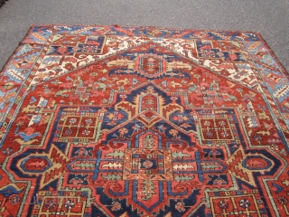 amazing antique Karaja super beautiful border design huge colorful anchor 8' x 10' 8" solid rug scattered wear worn ends clean no dry rot ready to go. SOLDDDDDDDDDDDDDDDD     