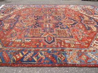 amazing antique Karaja super beautiful border design huge colorful anchor 8' x 10' 8" solid rug scattered wear worn ends clean no dry rot ready to go. SOLDDDDDDDDDDDDDDDD     