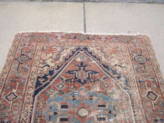 antique squarish serapi rug 4' 10" x 5' 7" poor condition no dry rot . SOLDDDDDDDDDDDDDDDDDDDDDDDDDDD                 